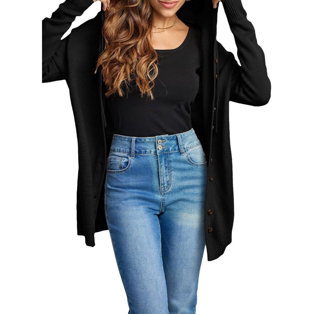 Women’s Knit Hooded Cardigan Long Sleeve Button Down Casual Outerwear